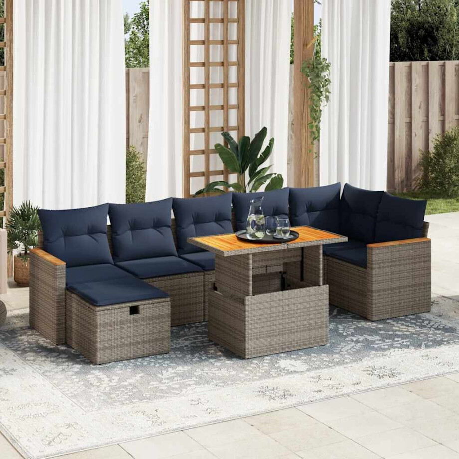 vidaXL 8-delige Loungeset met kussens poly rattan acacia grijs afbeelding 1