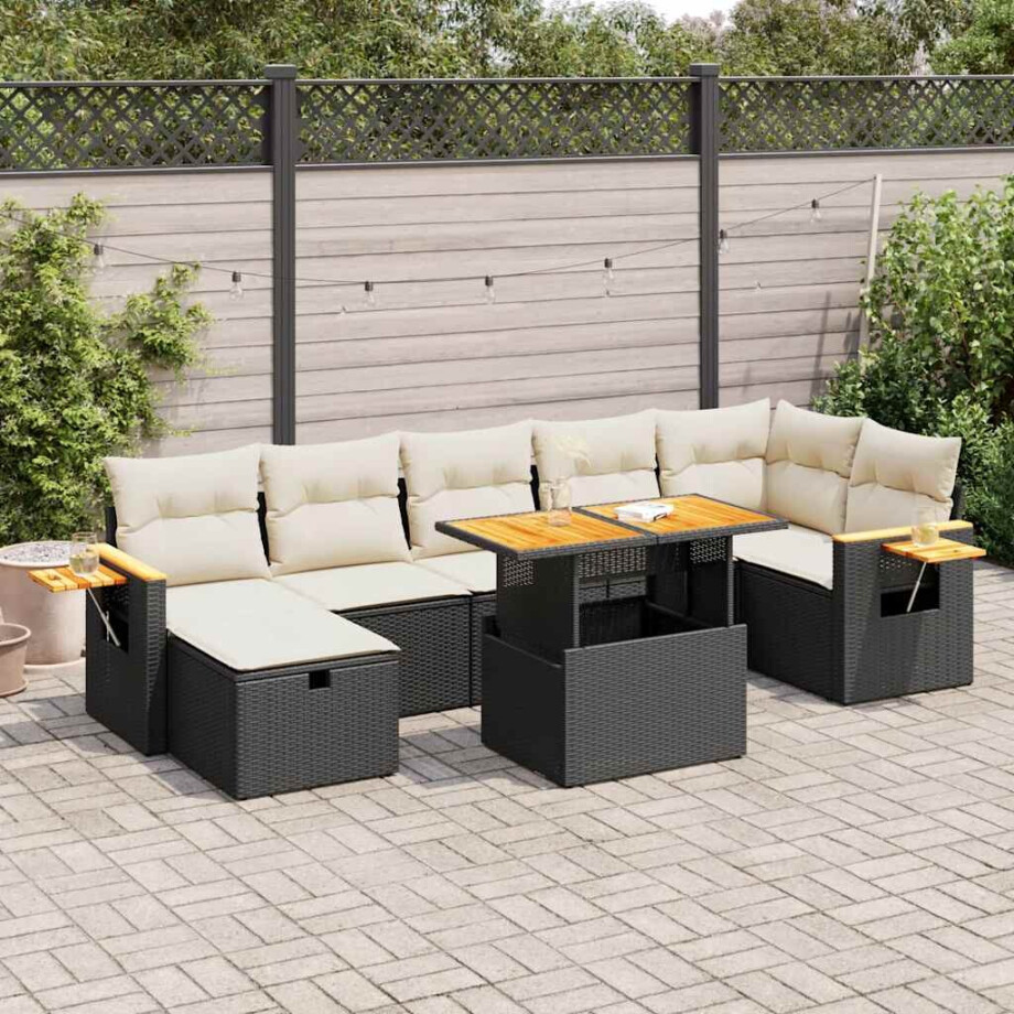vidaXL 5-delige Loungeset met kussens poly rattan zwart afbeelding 1