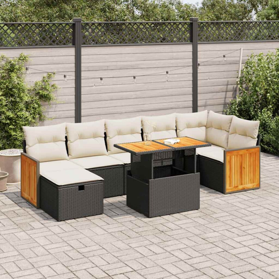 vidaXL 5-delige Loungeset met kussens poly rattan zwart afbeelding 1