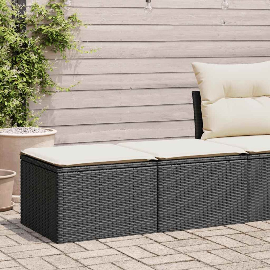 vidaXL 2-delige Loungeset met kussens poly rattan acacia zwart afbeelding 1