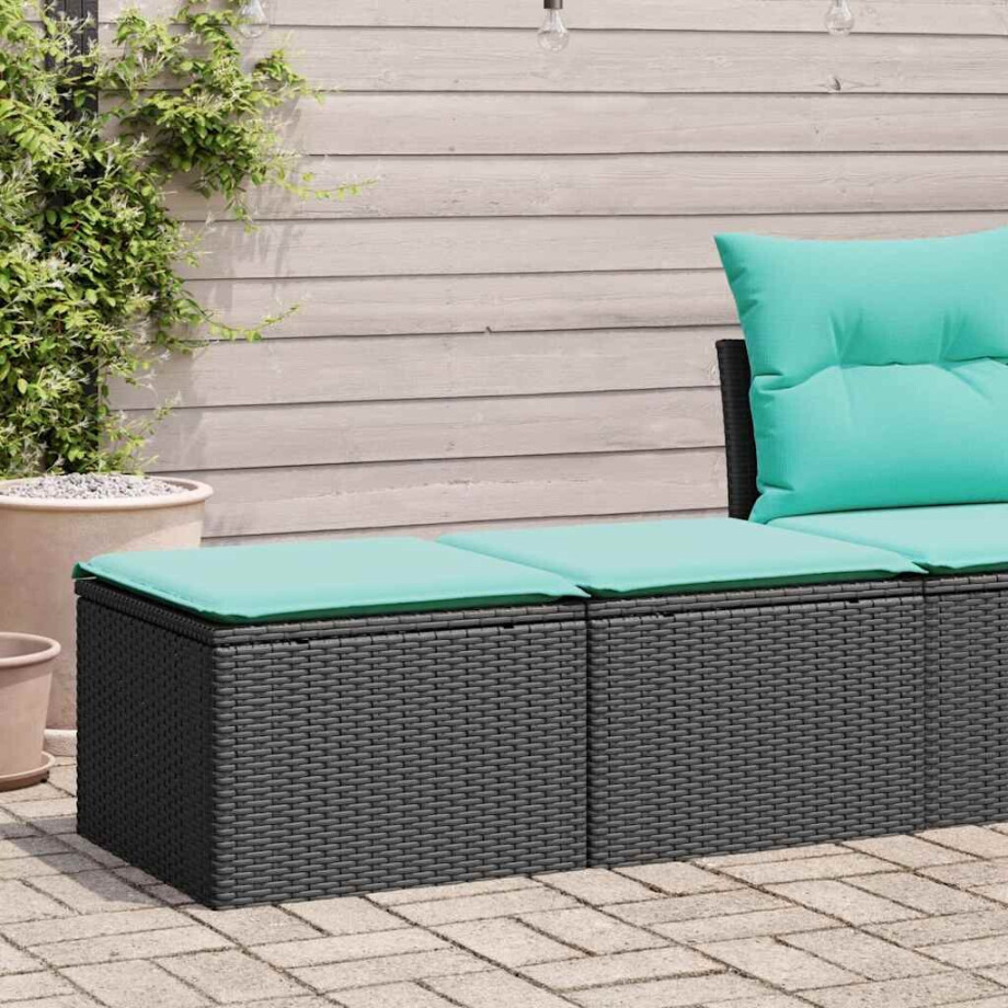 vidaXL 2-delige Loungeset met kussens poly rattan acacia zwart afbeelding 1