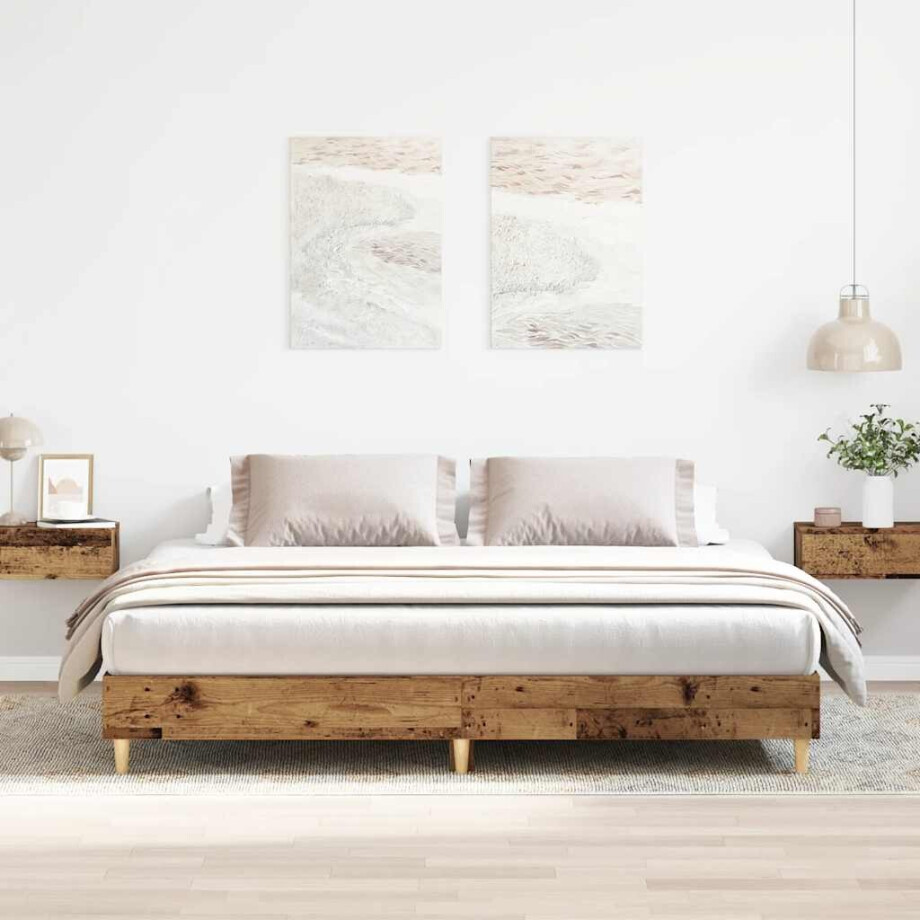vidaXL Bedframe zonder matras 200x200 cm spaanplaat bewerkt hout afbeelding 1