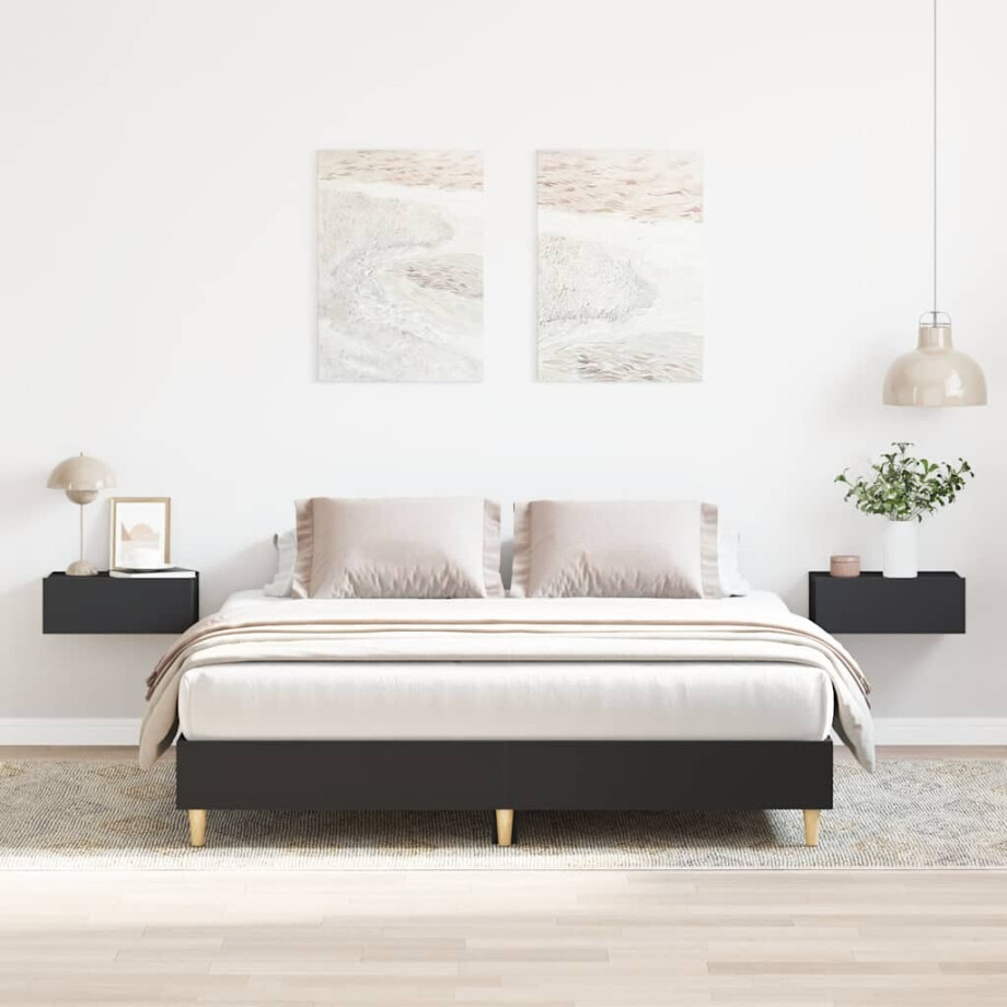 vidaXL Bedframe zonder matras 150x200 cm spaanplaat zwart afbeelding 1