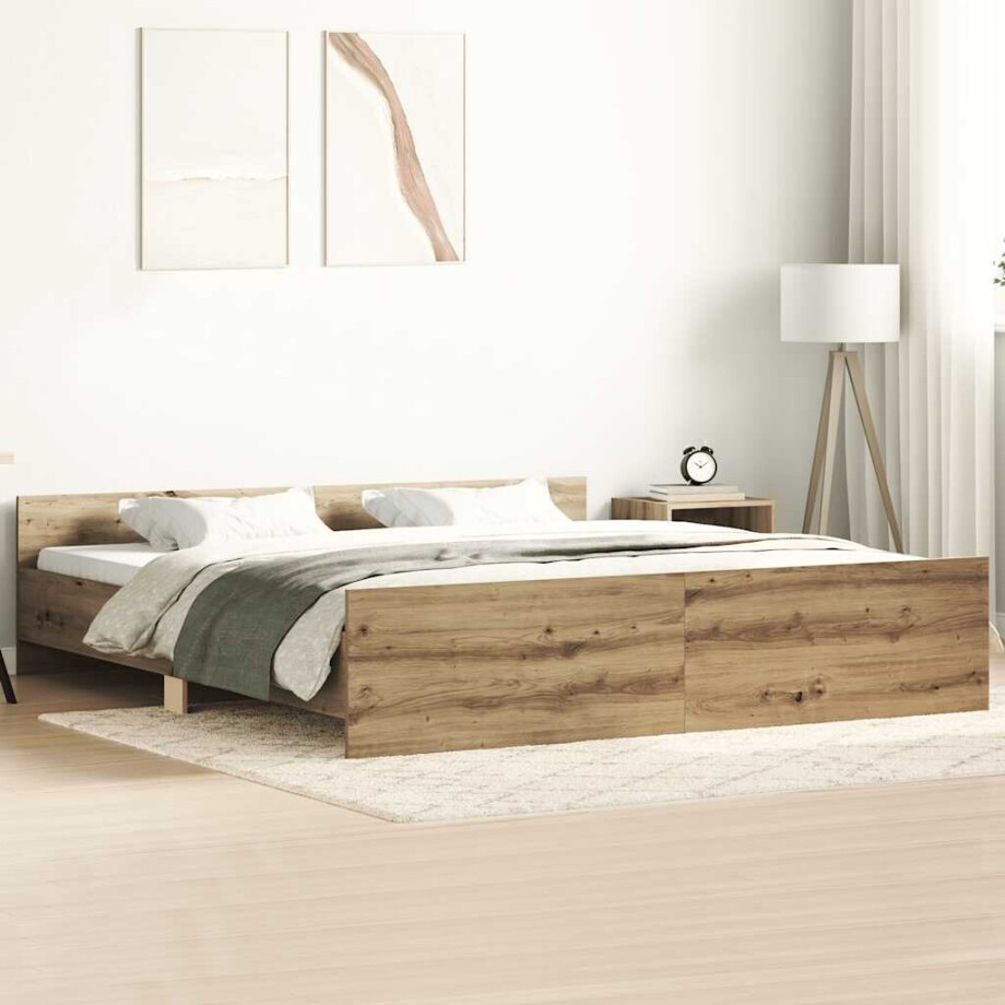 vidaXL Bedframe zonder matras spaanplaat artisanaal eikenkleurig vidaXL Bedframe zonder matras spaanplaat artisanaal eikenkleurig afbeelding 1