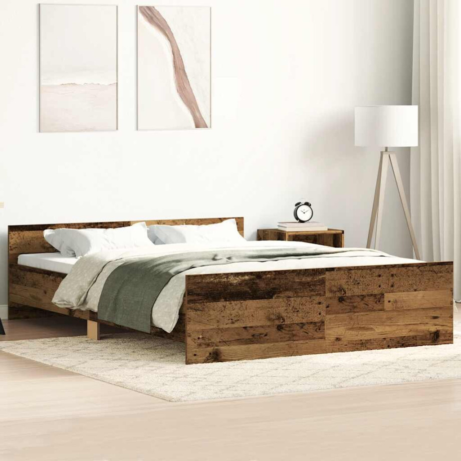 vidaXL Bedframe zonder matras bewerkt 140x190 cm bewerkt hout oud afbeelding 1