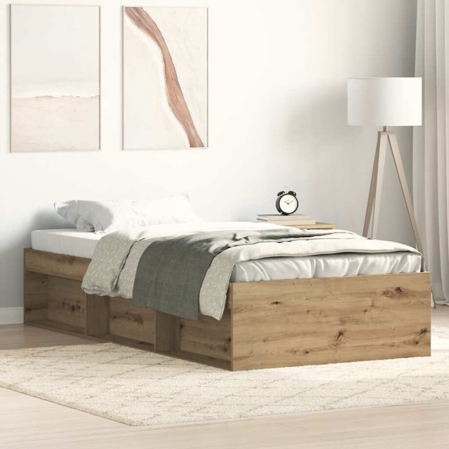 vidaXL Bedframe zonder matras spaanplaat artisanaal eikenkleurig vidaXL Bedframe zonder matras spaanplaat artisanaal eikenkleurig afbeelding 1