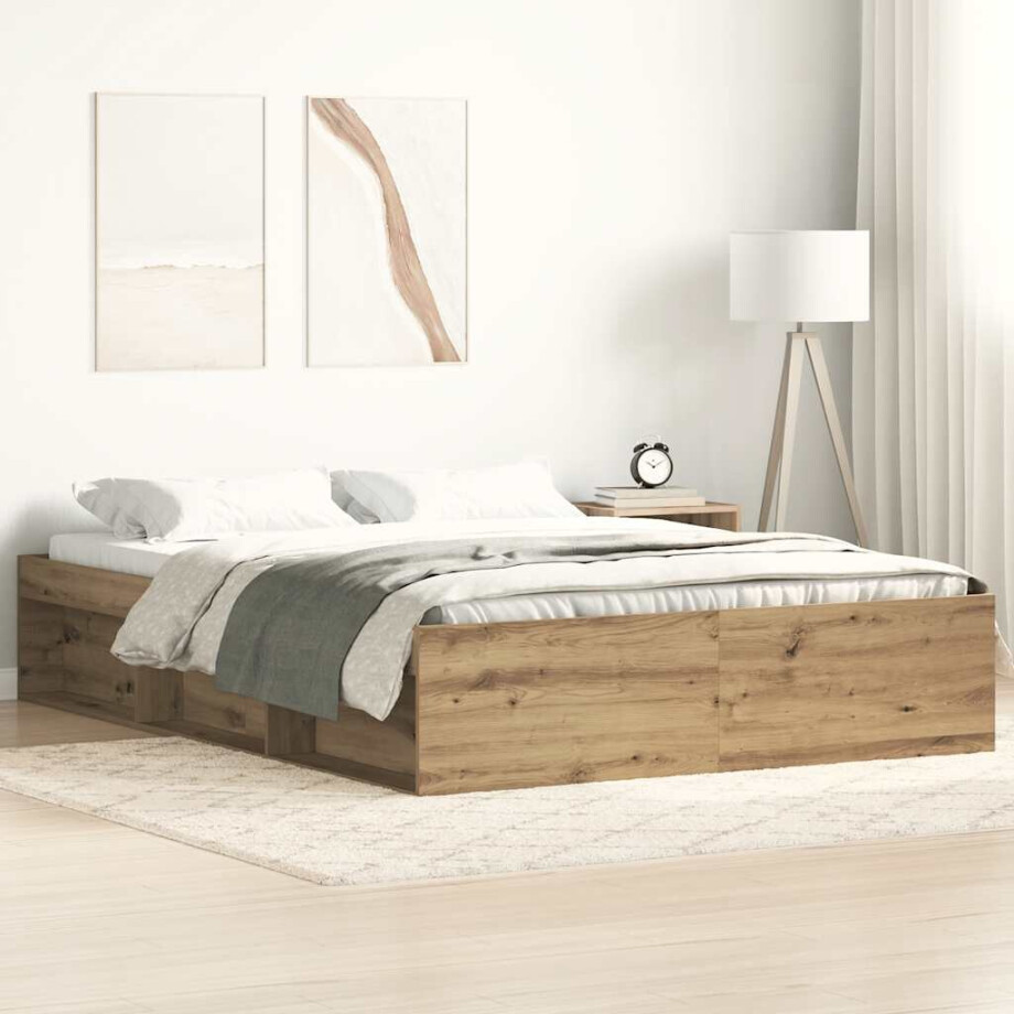 vidaXL Bedframe zonder matras bewerkt hout artisanaal eikenkleurig afbeelding 1
