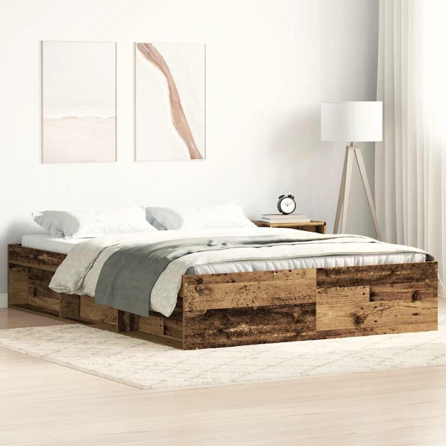 vidaXL Bedframe zonder matras 160x200 cm bewerkt hout oud hout vidaXL Bedframe zonder matras 160x200 cm bewerkt hout oud hout afbeelding 1