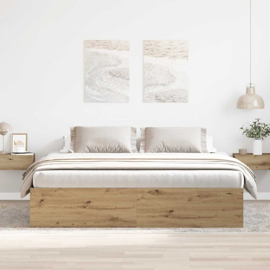 vidaXL Bedframe zonder matras spaanplaat artisanaal eikenkleurig vidaXL Bedframe zonder matras spaanplaat artisanaal eikenkleurig afbeelding 1