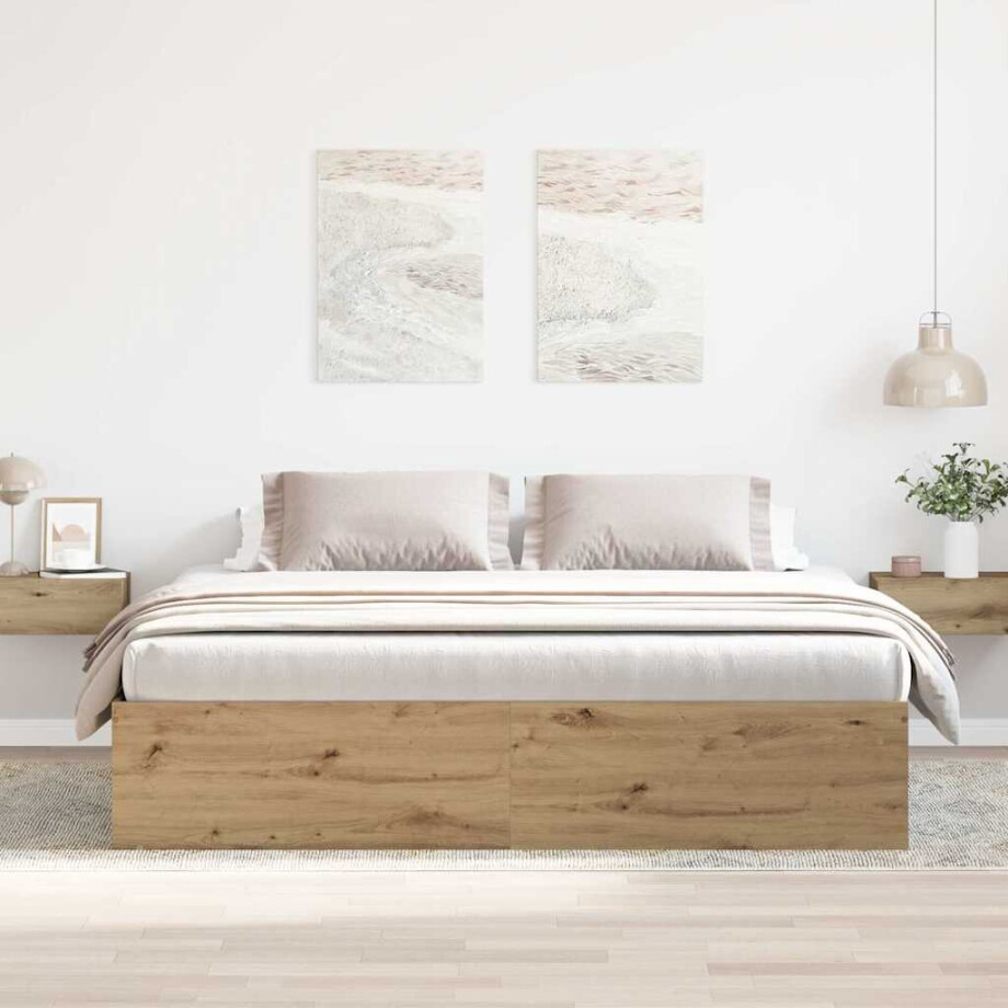 vidaXL Bedframe zonder matras 200x200 cm spaanplaat artisanaal afbeelding 1