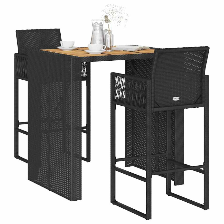 vidaXL 3-delige Tuinbarset zonder kussens poly rattan acacia zwart afbeelding 1