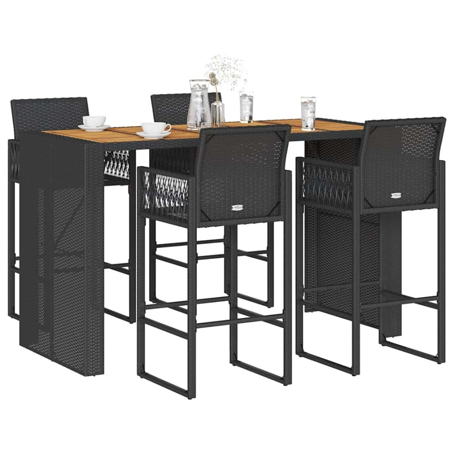 vidaXL 5-delige Tuinbarset zonder kussens poly rattan acacia zwart vidaXL 5-delige Tuinbarset zonder kussens poly rattan acacia zwart afbeelding 1