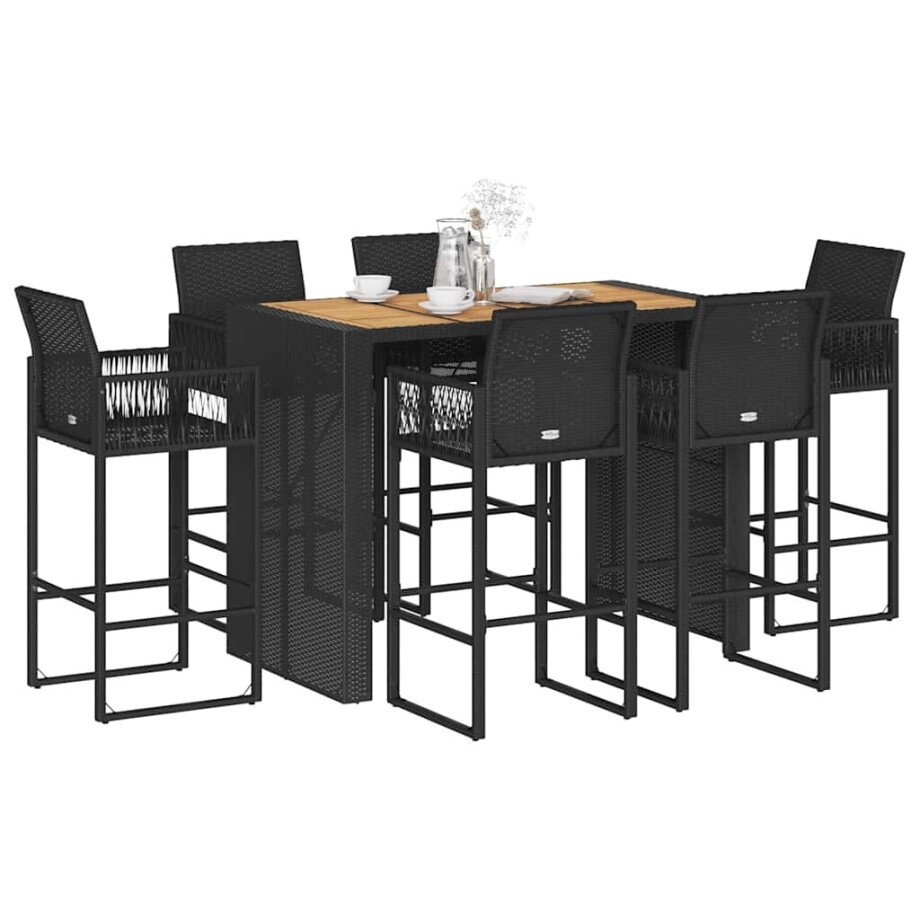 vidaXL 7-delige Tuinbarset zonder kussens poly rattan acacia zwart vidaXL 7-delige Tuinbarset zonder kussens poly rattan acacia zwart afbeelding 1