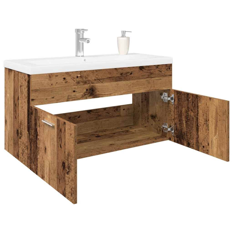 vidaXL Wastafelkast met ingebouwde wasbak bewerkt hout oud hout afbeelding 1