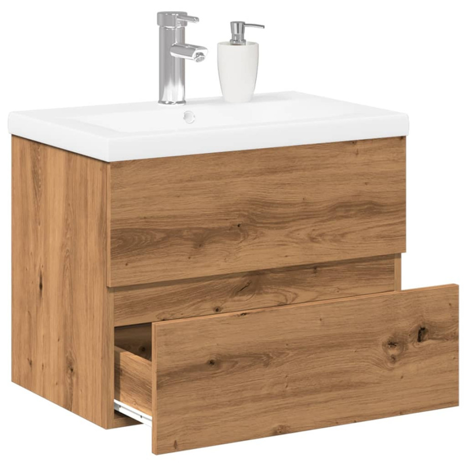 vidaXL Wastafelkast ingebouwde wastafel 61x39,5x49 cm artisanaal eiken afbeelding 1