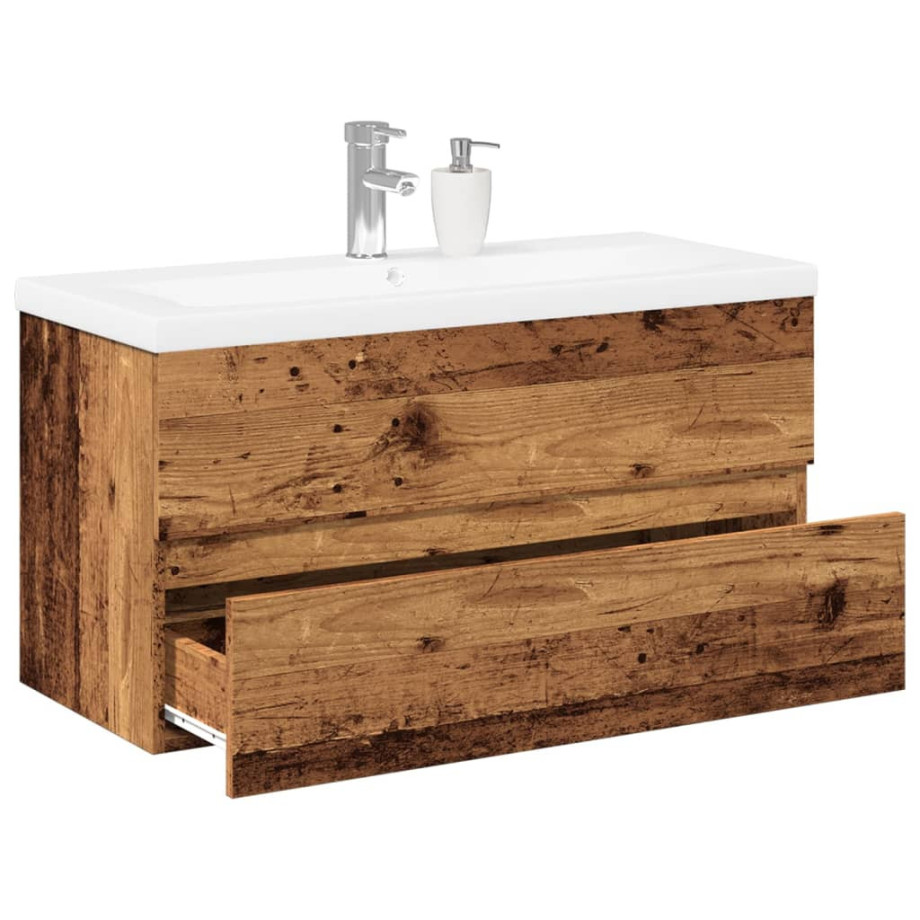 vidaXL Wastafelkast met ingebouwde wastafel 91x39,5x49 cm oud hout afbeelding 1