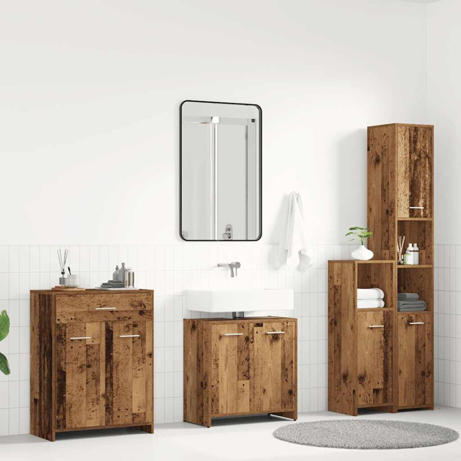 vidaXL 4-delige Badkamermeubelset bewerkt hout oud houtkleurig vidaXL 4-delige Badkamermeubelset bewerkt hout oud houtkleurig afbeelding 1