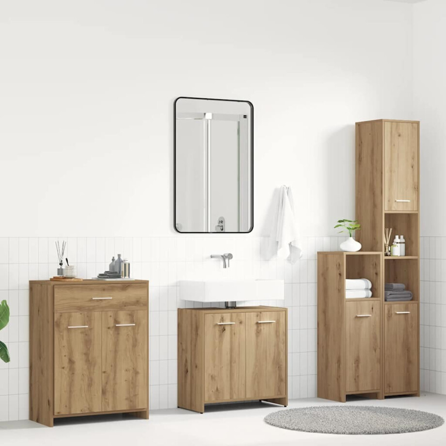 vidaXL 4-delige Badkamermeubelset bewerkt hout artisanaal eikenkleur vidaXL 4-delige Badkamermeubelset bewerkt hout artisanaal eikenkleur afbeelding 1