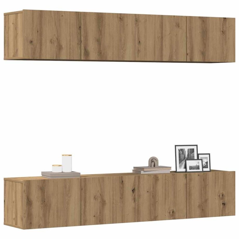 vidaXL Tv-wandkasten 4 st bewerkt hout artisanaal eikenkleurig afbeelding 1