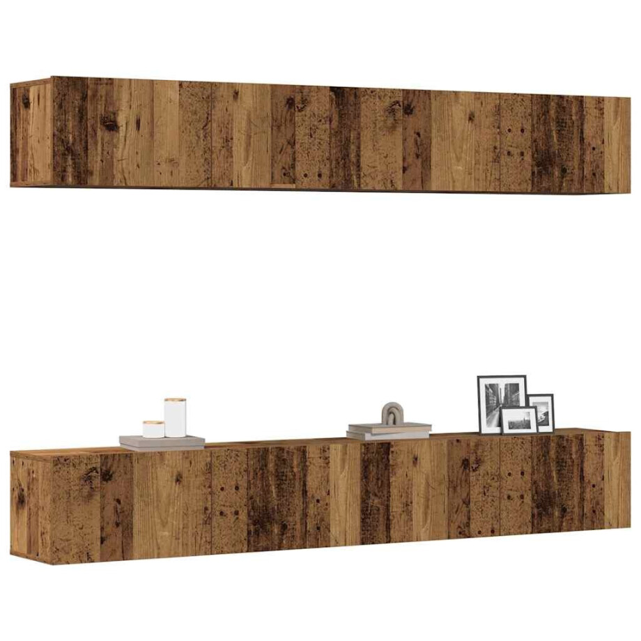 vidaXL 4-delige wand-tv-meubelset van oud hout, 100x30x30 cm afbeelding 1