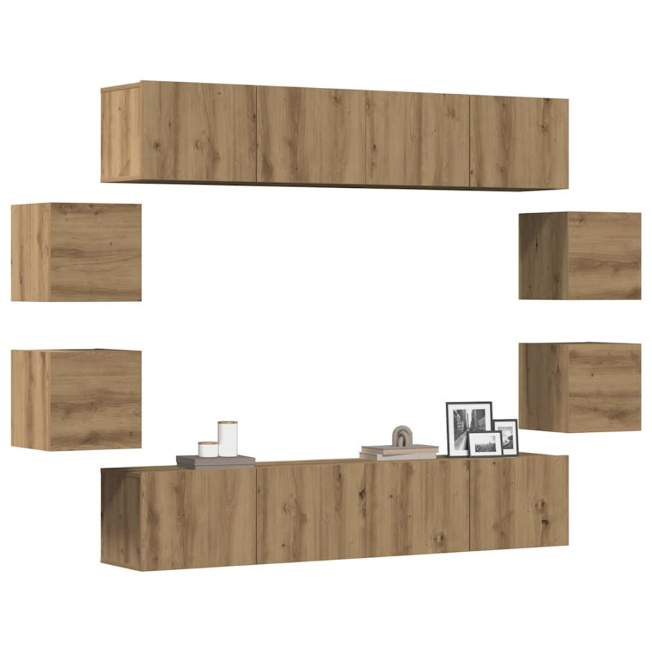 vidaXL 8-delig Tv-meubelset wandmontage bewerkt hout artisanaal eiken afbeelding 1