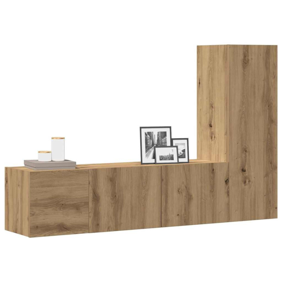 vidaXL Tv-wandkasten 3 st bewerkt hout artisanaal eikenkleurig afbeelding 1