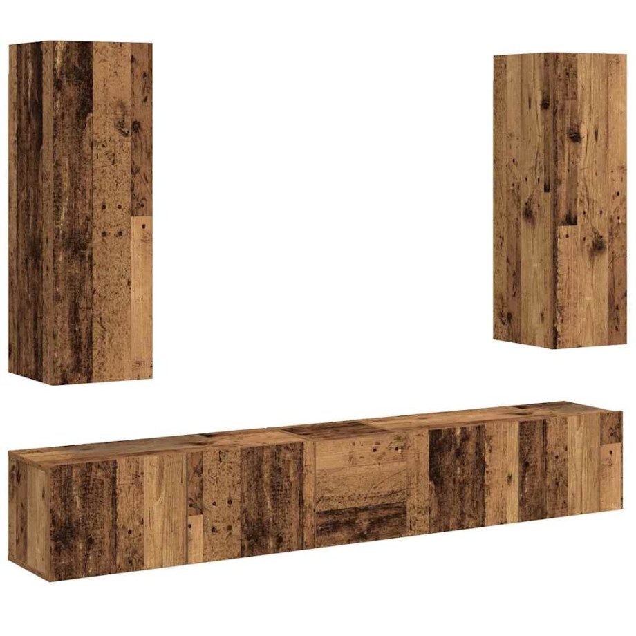 vidaXL Tv-wandkasten 5 st bewerkt hout oud houtkleurig afbeelding 1