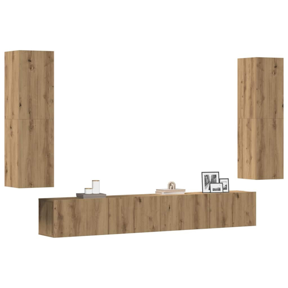 vidaXL Tv-wandkasten 4 st bewerkt hout artisanaal eikenkleurig afbeelding 1