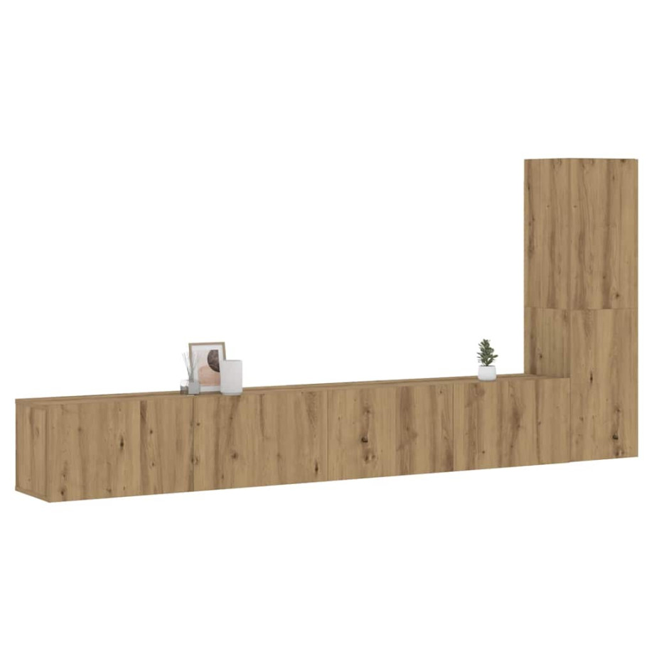 vidaXL Tv-wandkasten 3 st bewerkt hout artisanaal eikenkleurig afbeelding 1