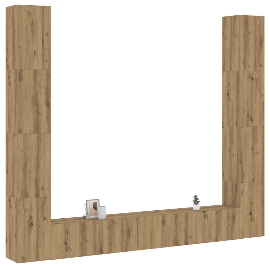 vidaXL Tv-wandkasten 6 st bewerkt hout artisanaal eikenkleurig afbeelding 1