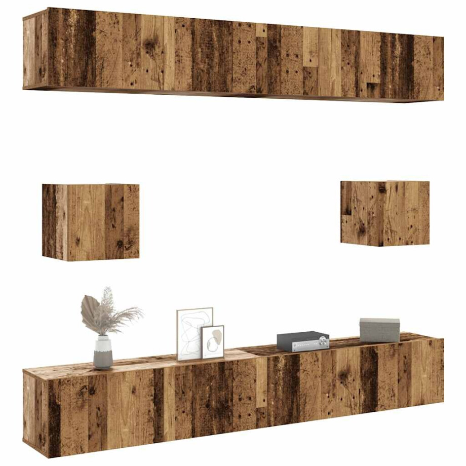 vidaXL 6-delig Tv-meubelset wandmontage bewerkt hout oud houtkleurig vidaXL 6-delig Tv-meubelset wandmontage bewerkt hout oud houtkleurig afbeelding 1