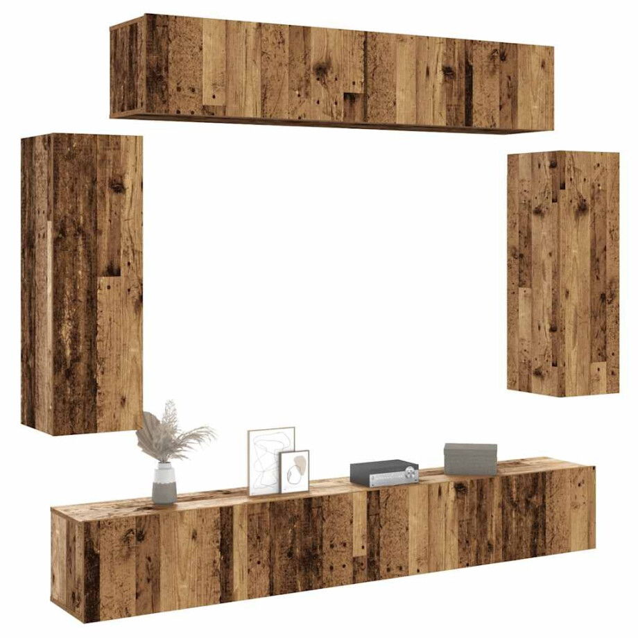 vidaXL 6-delig Tv-meubelset wandmontage bewerkt hout oud houtkleurig afbeelding 1