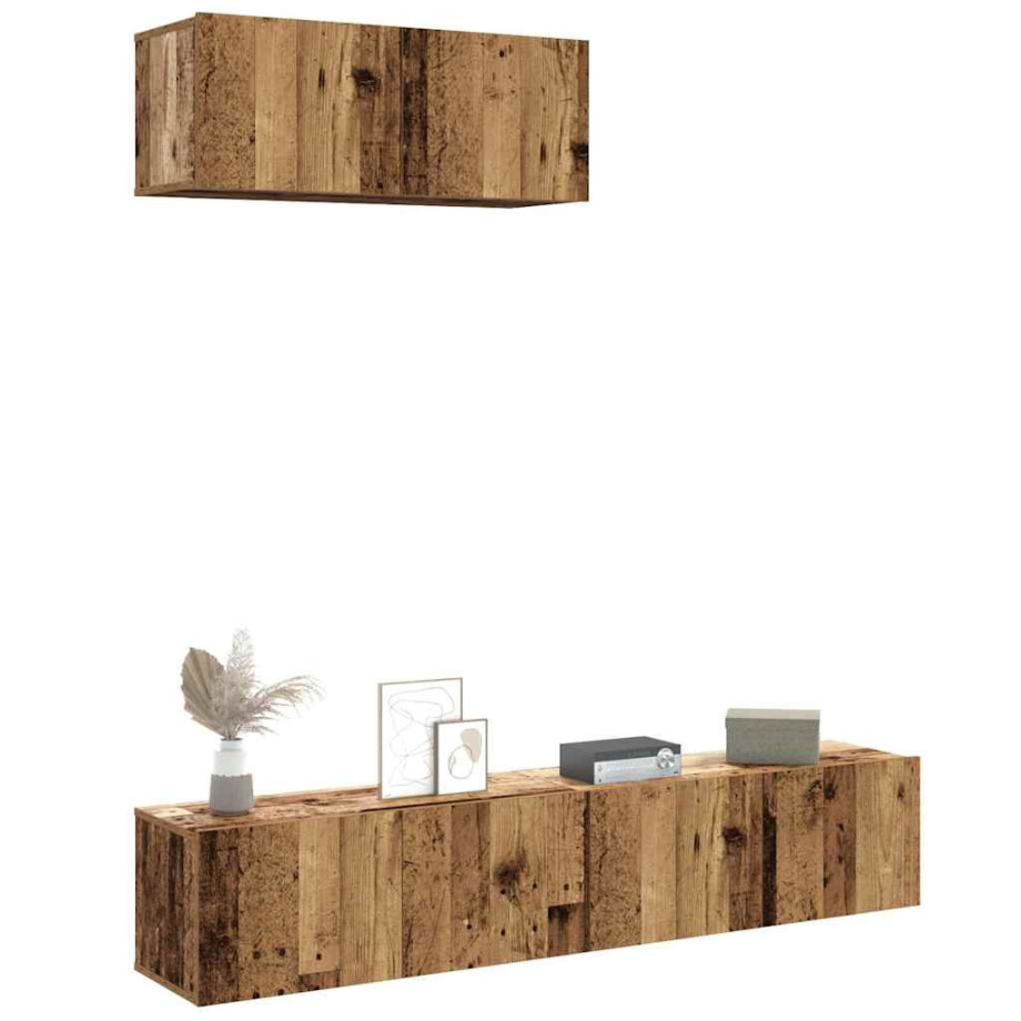 vidaXL 3-delig Tv-meubelset wandmontage bewerkt hout oud houtkleurig vidaXL 3-delig Tv-meubelset wandmontage bewerkt hout oud houtkleurig afbeelding 1