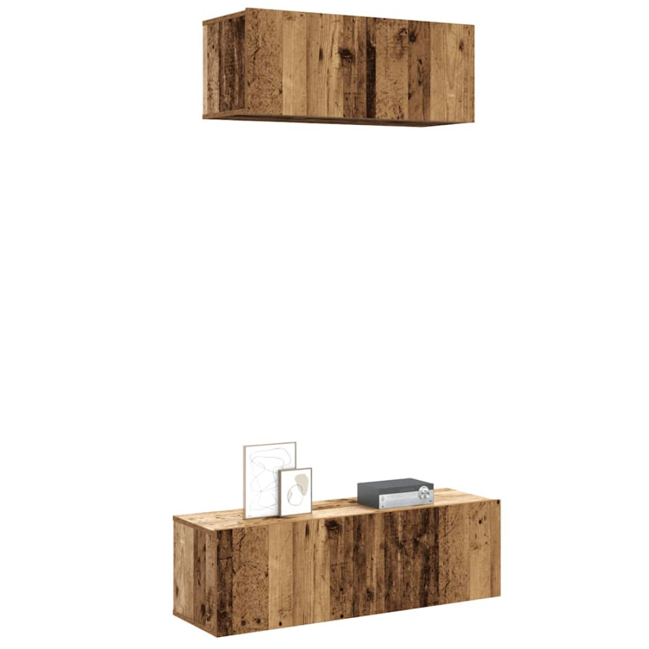 vidaXL 2-delig Tv-meubelset wandmontage bewerkt hout oud houtkleurig afbeelding 1