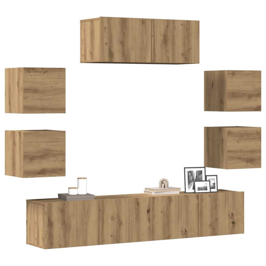 vidaXL 7-delig Tv-meubelset wandmontage bewerkt hout artisanaal eiken afbeelding 1