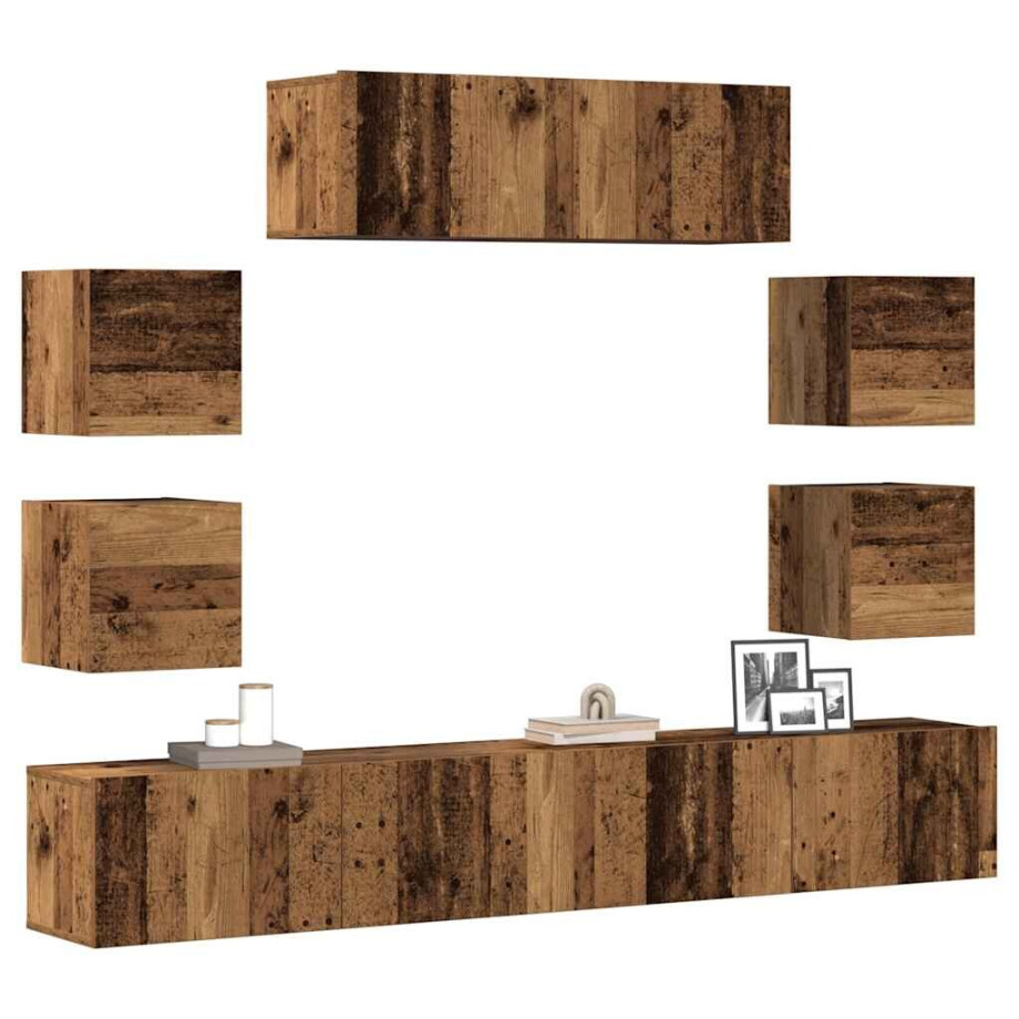 vidaXL 7-delig Tv-meubelset wandmontage bewerkt hout oud houtkleurig vidaXL 7-delig Tv-meubelset wandmontage bewerkt hout oud houtkleurig afbeelding 1