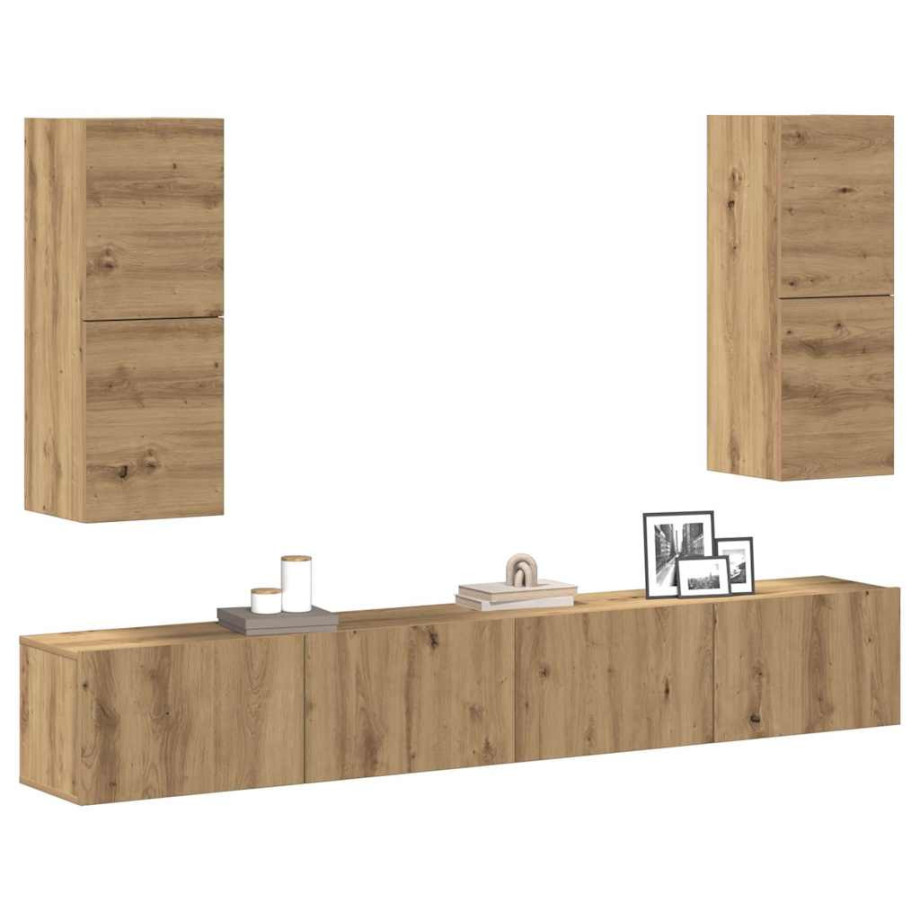 vidaXL 4-delig Tv-meubelset wandmontage bewerkt hout artisanaal eiken afbeelding 1