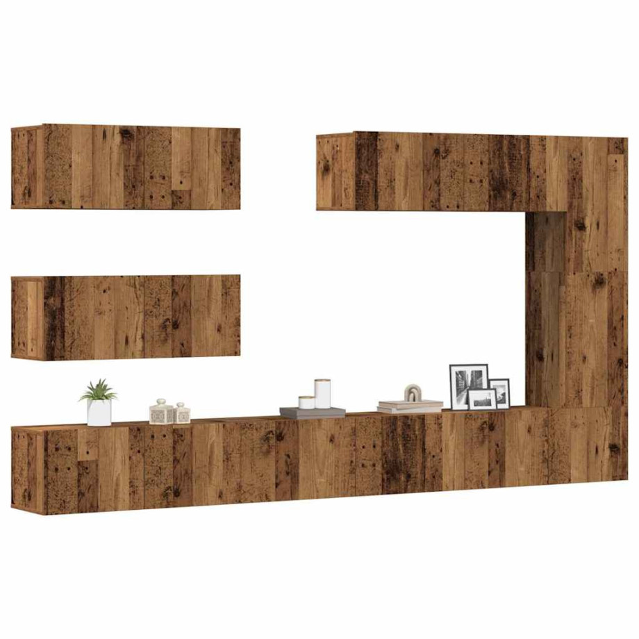 vidaXL 7-delig Tv-meubelset wandmontage bewerkt hout oud houtkleurig afbeelding 1