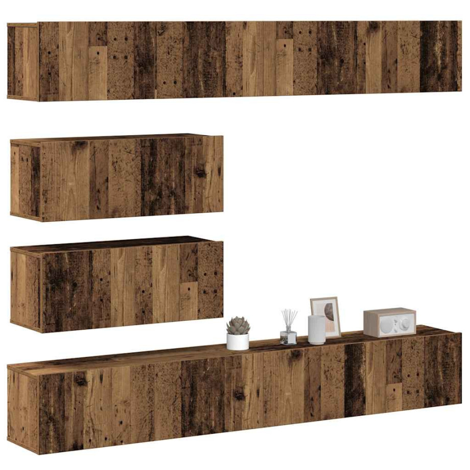 vidaXL 6-delig Tv-meubelset wandmontage bewerkt hout oud houtkleurig afbeelding 1