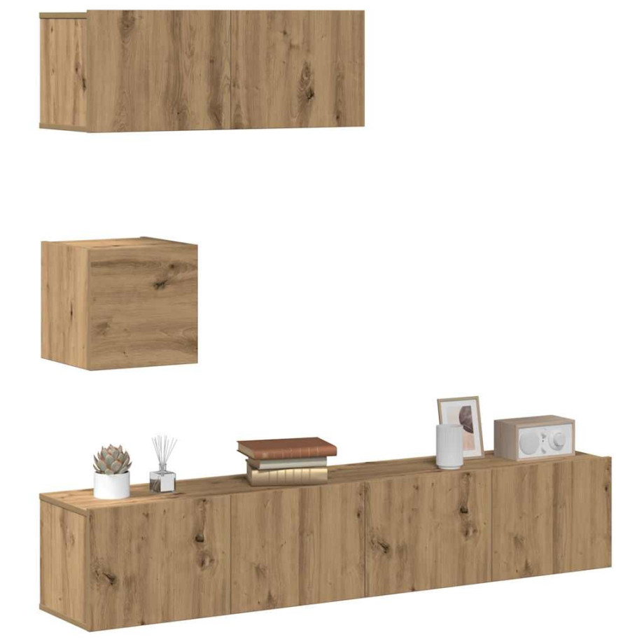 vidaXL 4-delig Tv-meubelset wandmontage bewerkt hout artisanaal eiken afbeelding 1
