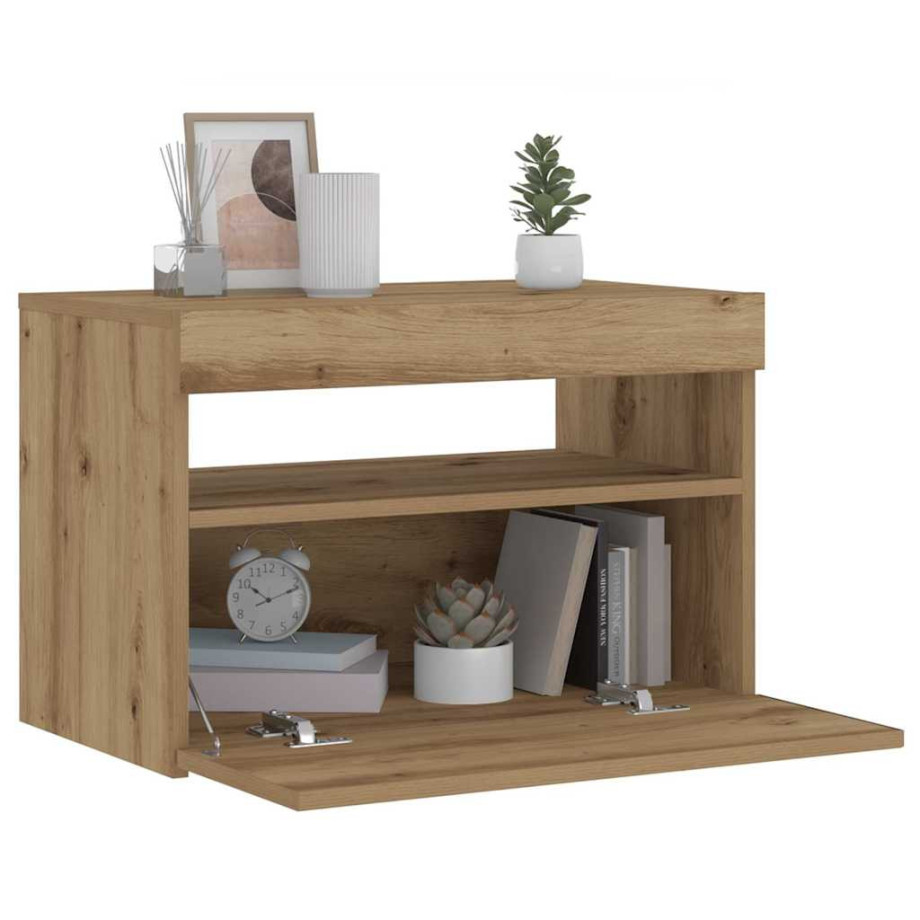 vidaXL Nachtkastje met LED 60x35x40 cm bewerkt hout artisanaal eiken afbeelding 1
