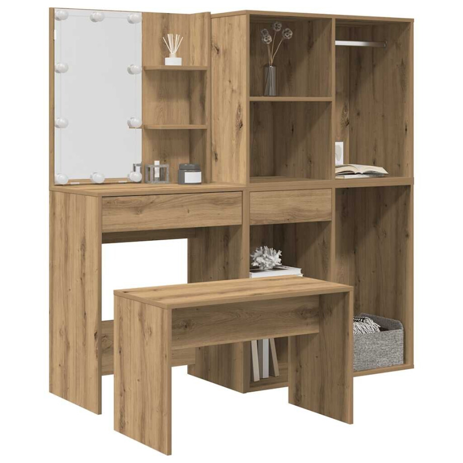 vidaXL Kaptafelset met LED-verlichting bewerkt hout artisanaal eiken vidaXL Kaptafelset met LED-verlichting bewerkt hout artisanaal eiken afbeelding 1