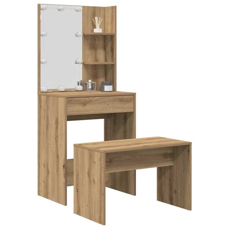 vidaXL Kaptafelset met LED-verlichting bewerkt hout artisanaal eiken vidaXL Kaptafelset met LED-verlichting bewerkt hout artisanaal eiken afbeelding 1
