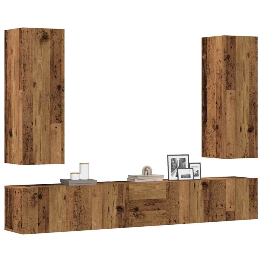 vidaXL 5-delig Tv-meubelset wandmontage bewerkt hout oud houtkleurig afbeelding 1