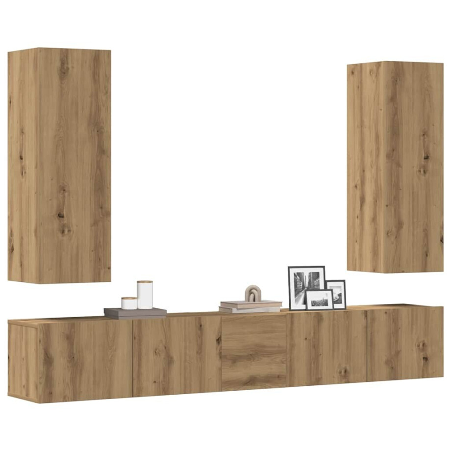 vidaXL 5-delig Tv-meubelset wandmontage bewerkt hout artisanaal eiken afbeelding 1