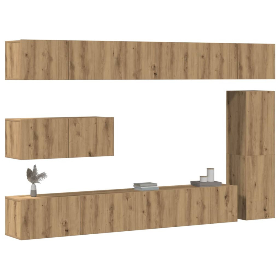vidaXL 7-delig Tv-meubelset wandmontage bewerkt hout artisanaal eiken afbeelding 1