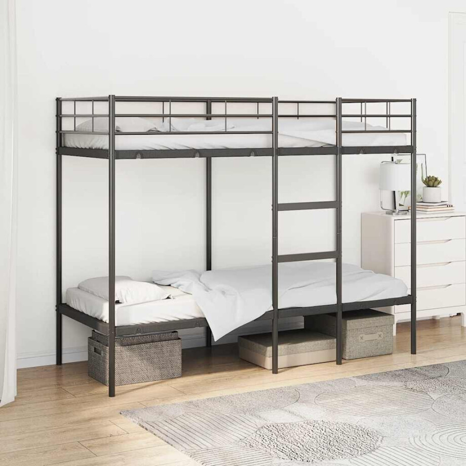 vidaXL Stapelbed zonder matras 75x190 cm staal zwart afbeelding 1
