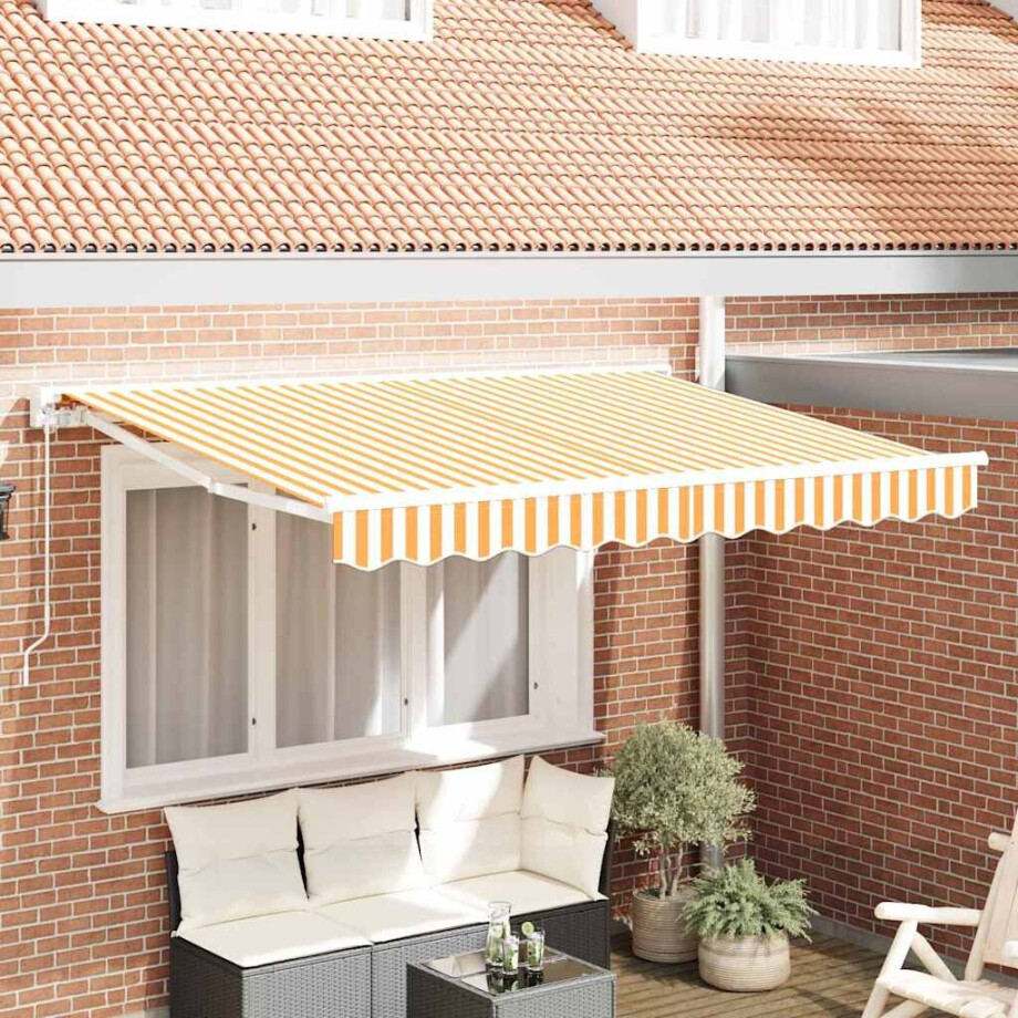 vidaXL Vervangingsdoek voor zonnescherm Geel en Wit 3 x 2 m Polyester afbeelding 1