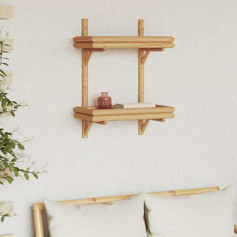 vidaXL Wandplank met plank Wandgemonteerd Bruin 45 x 26 x 60 cm Bamboe afbeelding 1