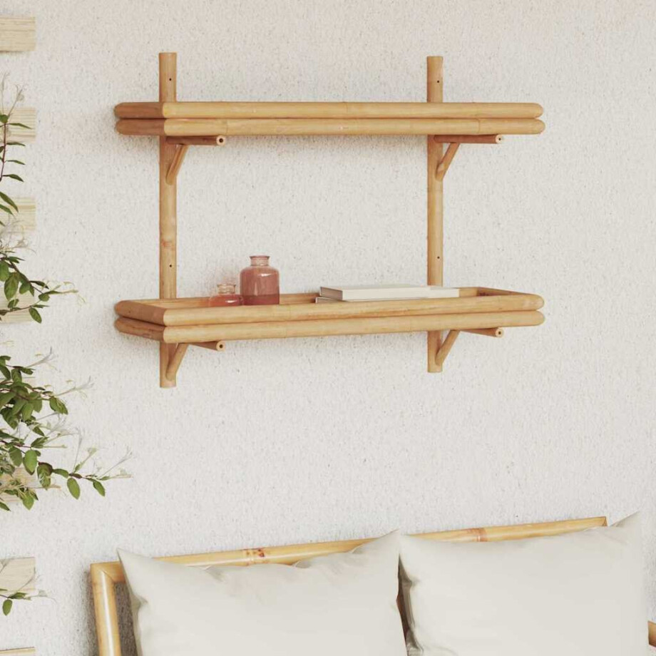 vidaXL Wandplank met plank Wandgemonteerd Bruin 75 x 26 x 60 cm Bamboe afbeelding 1
